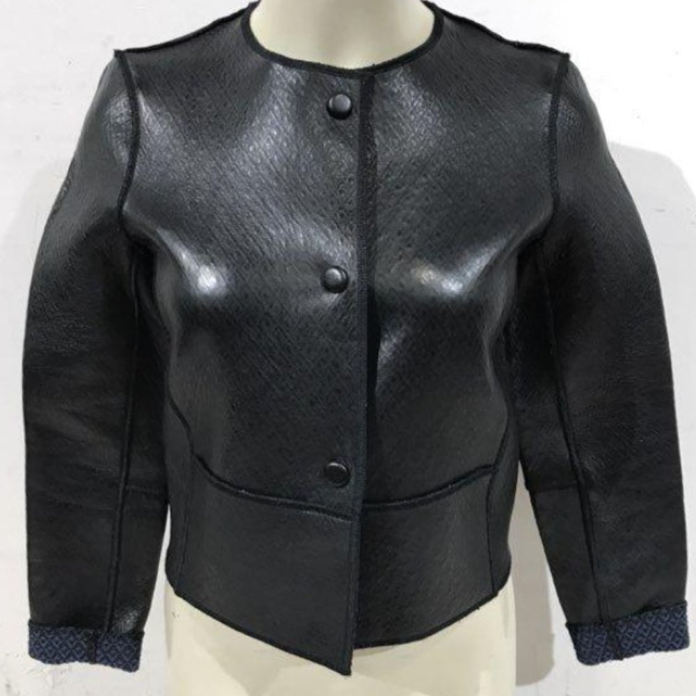 MAJE Black Bibiane Bonded Leather Jacket Size Small
